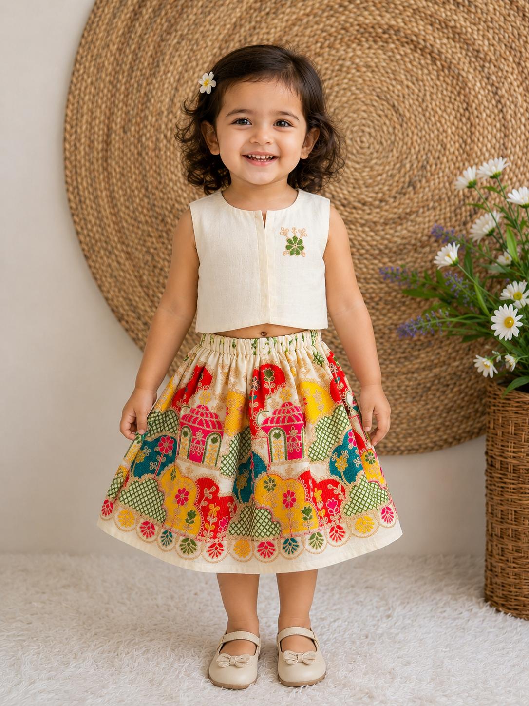 Patola Inspired Fusion Lehenga Choli Set for Baby Girls